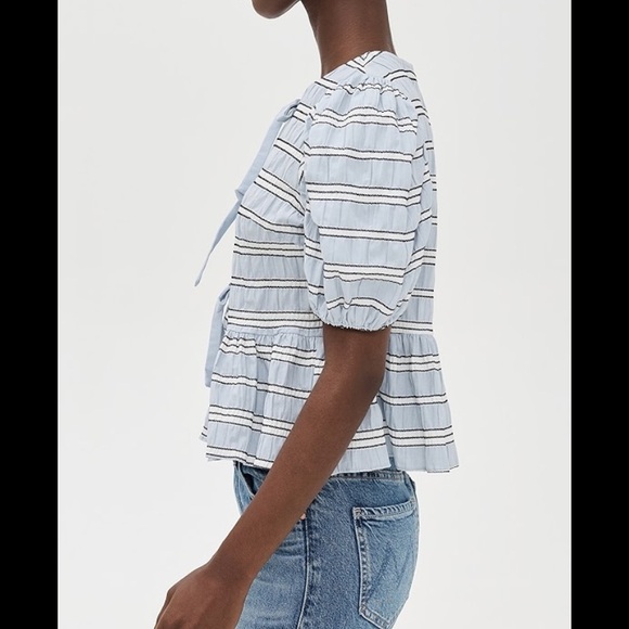 English factory size large Striped Puff Sleeve Top - Blue and White - Picture 3 of 3